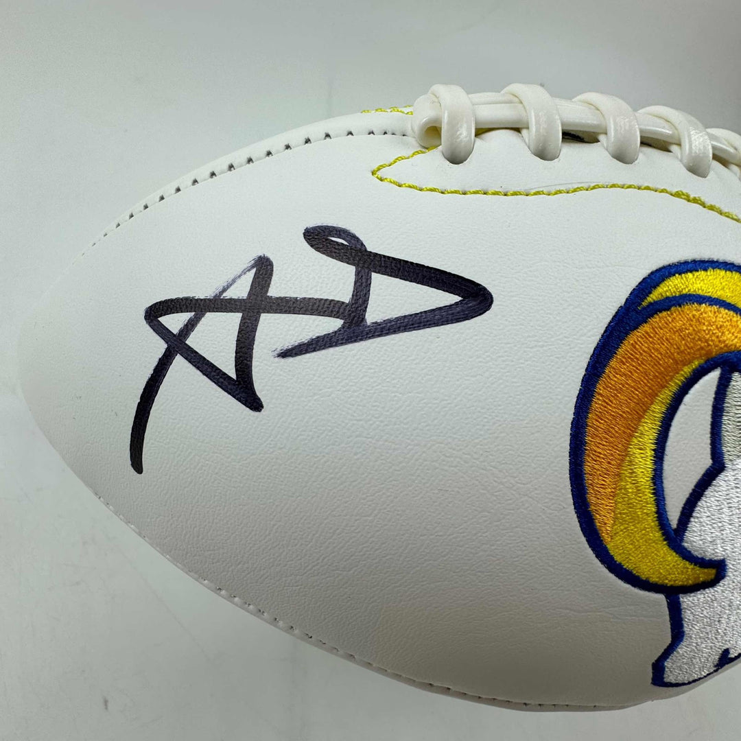 Autographed/Signed Aaron Donald Rams Full Size White Panel Logo Football BAS COA