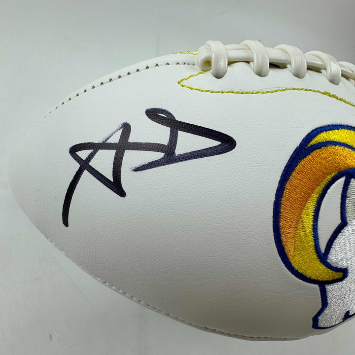 Autographed/Signed Aaron Donald Rams Full Size White Panel Logo Football BAS COA
