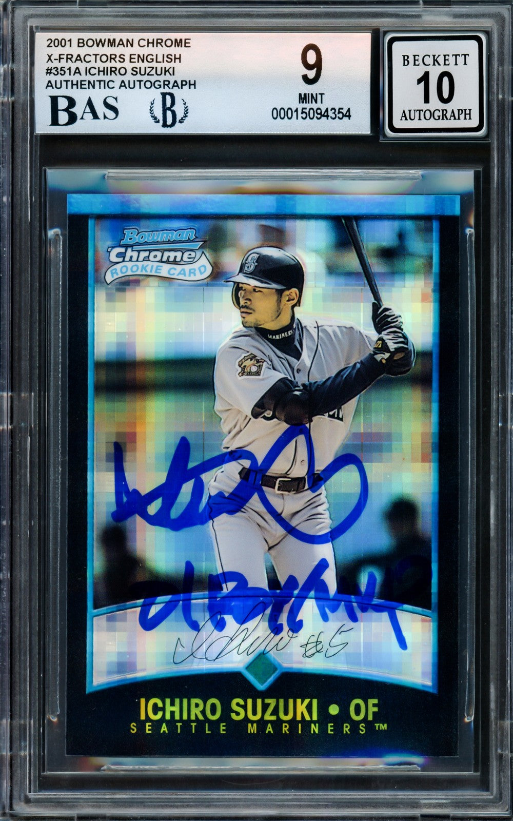 Ichiro Auto 2001 Bowman Chrome XFractor English RC 351A BGS 9 Sig 10 ROY/MVP BAS