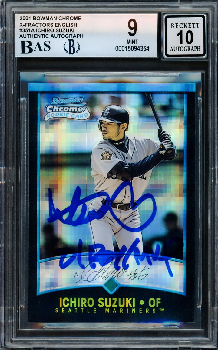 Ichiro Auto 2001 Bowman Chrome XFractor English RC 351A BGS 9 Sig 10 ROY/MVP BAS
