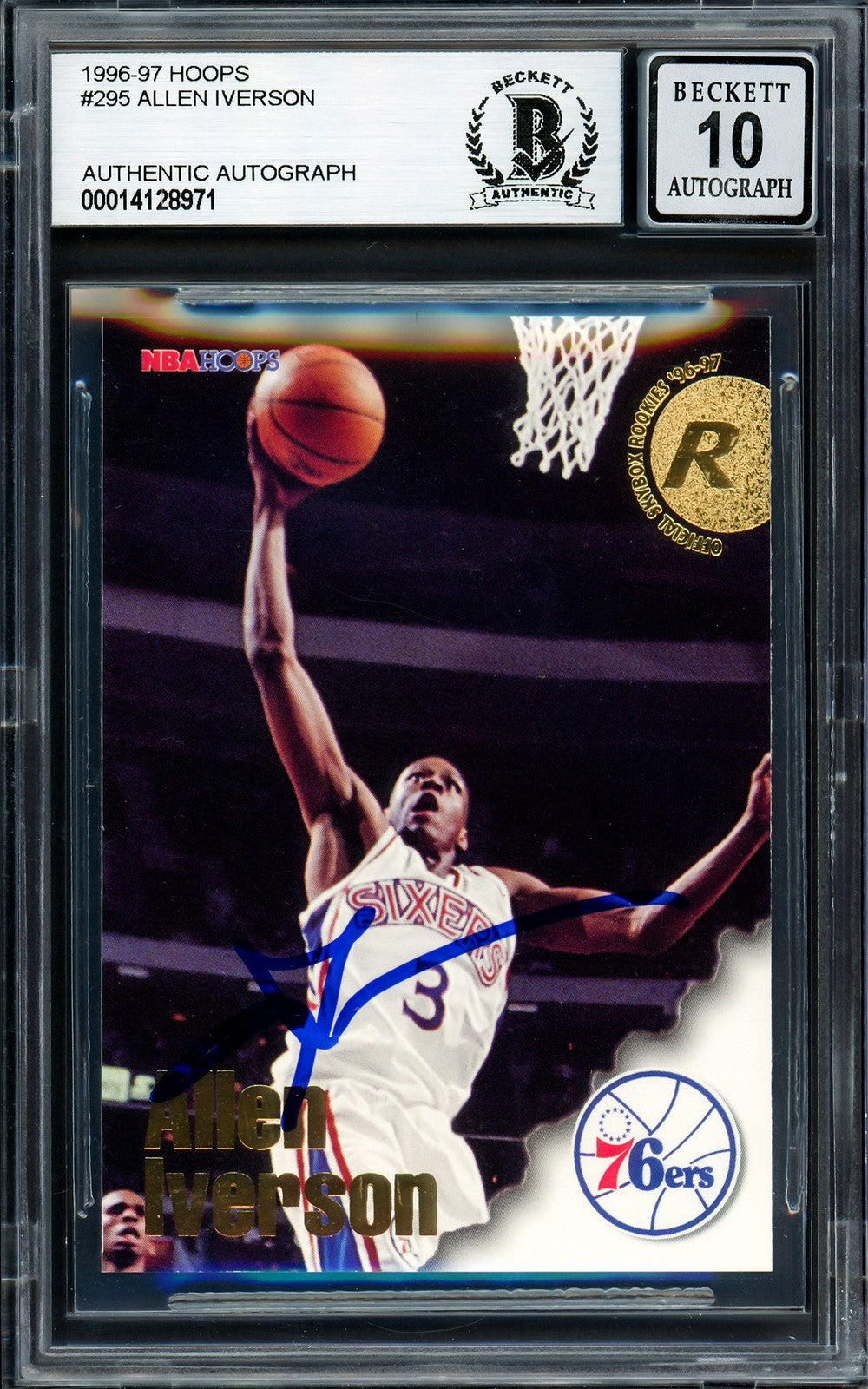 Allen Iverson Signed 1996-97 Hoops RC 295 Philadelphia 76ers Auto GM 10 Beckett