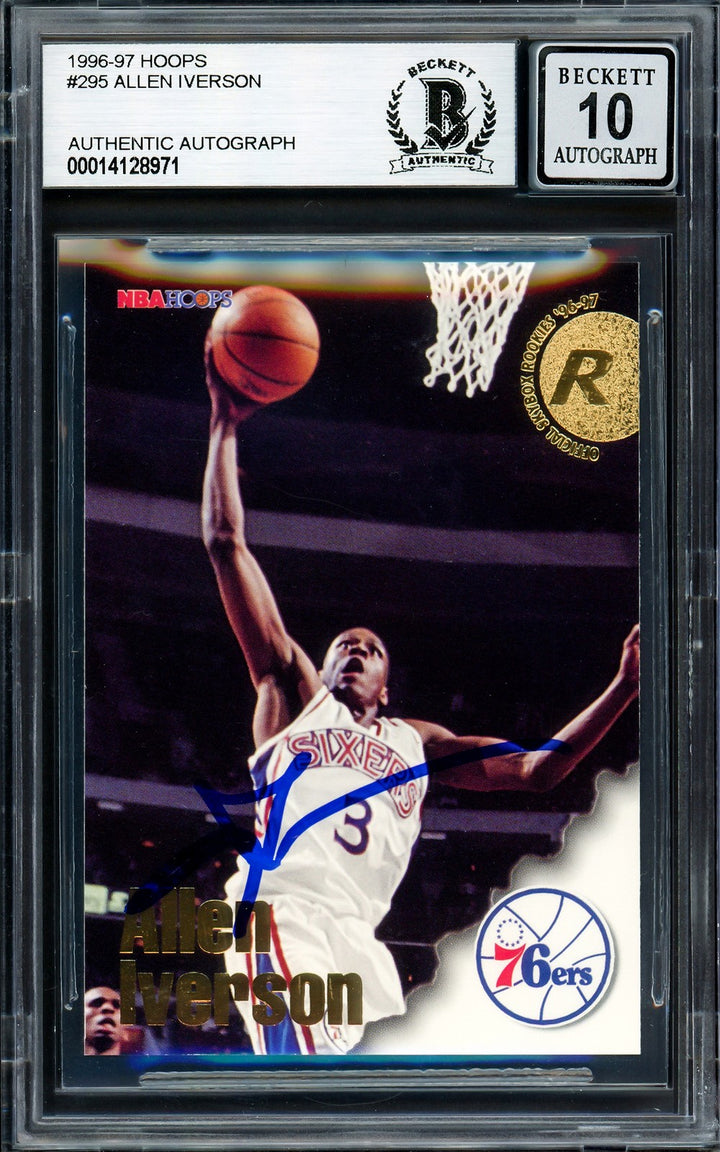 Allen Iverson Signed 1996-97 Hoops RC 295 Philadelphia 76ers Auto GM 10 Beckett