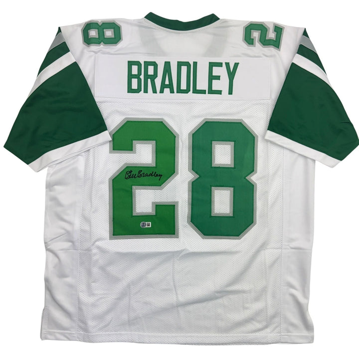 Autographed/Signed Bill Bradley Philadelphia White Football Jersey BAS COA