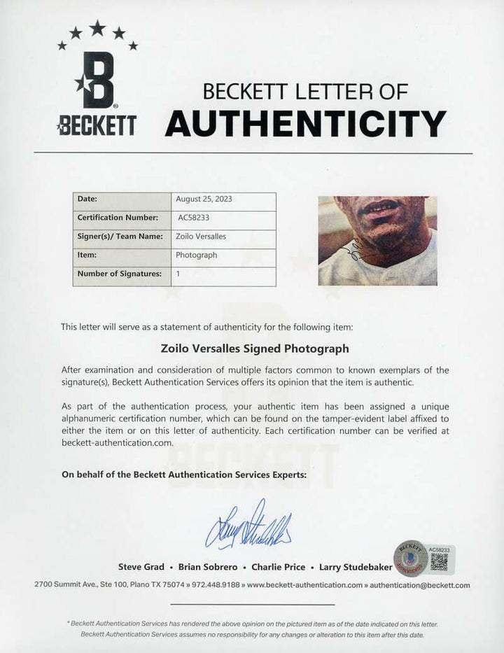 Zoilo Versalles Beckett BAS Signed  Vintage 8x10 Photo Autograph
