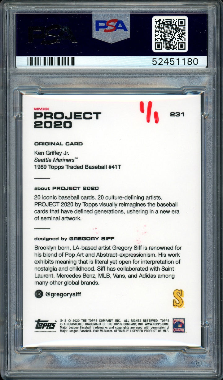 Ken Griffey Jr. Auto Topps Project 2020 Gregory Siff Card 231 1989 #1/1 PSA/DNA