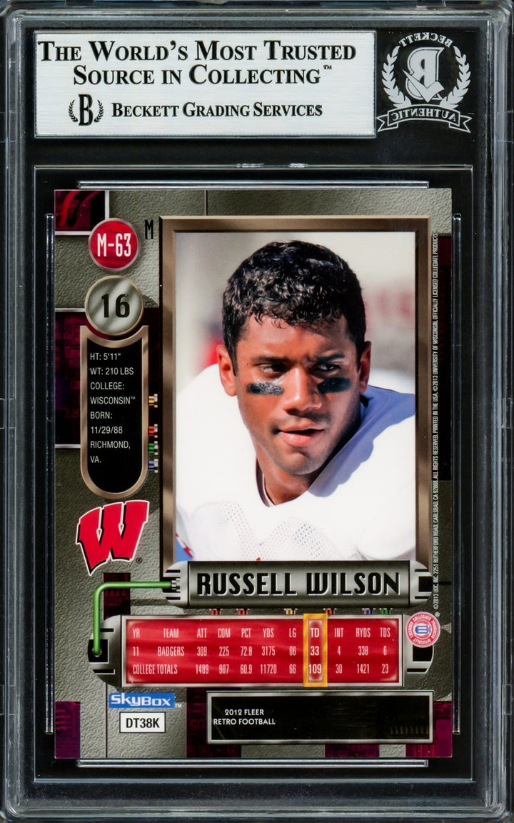 Russell Wilson Auto 2012 Fleer Retro Metal Universe RC M63 Wisconsin Beckett