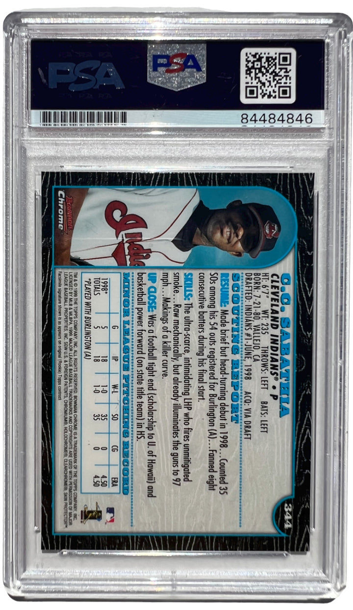 CC C.C. SABATHIA SIGNED 1999 BOWMAN CHROME #344 ROOKIE CARD RC PSA/DNA