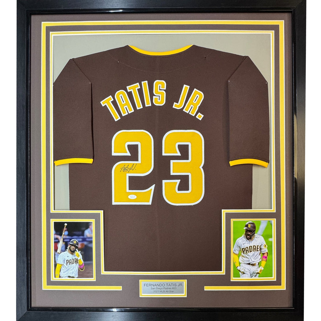 Framed Signed Fernando Tatis Jr. 35x39 Slam SD Brown Jersey JSA COA