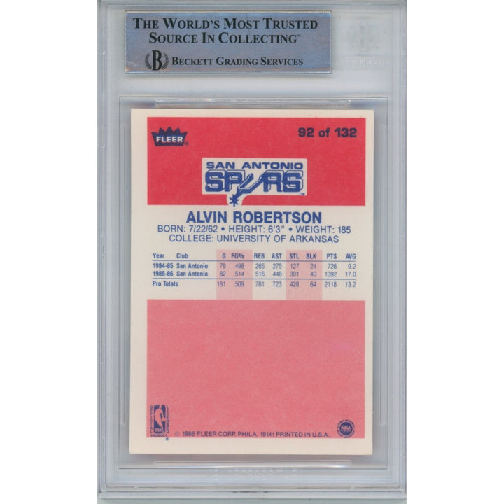 Alvin Robertson Autographed 1986-87 Fleer 92 Trading Card 10 Grade Beckett 47062