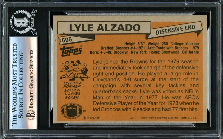 Lyle Alzado Signed 1981 Topps Card #505 Cleveland Browns Beckett BAS #16175404