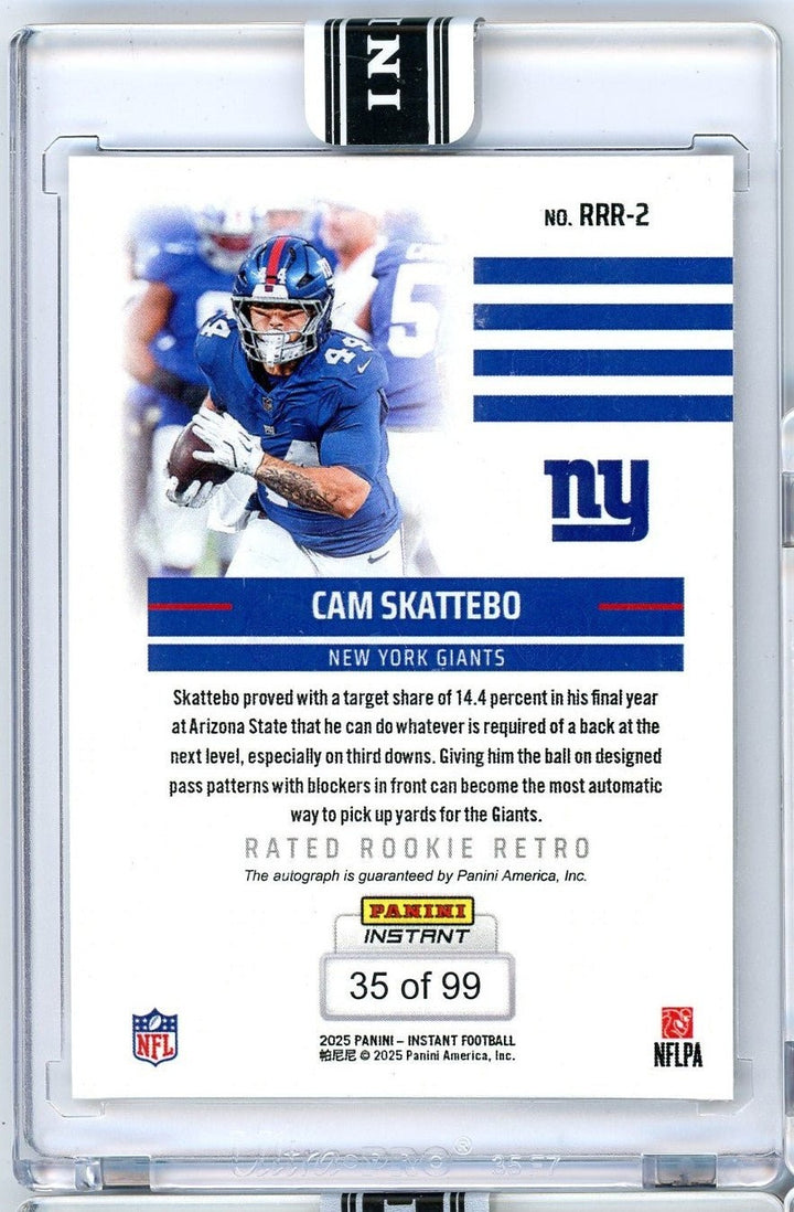 2025 Panini Instant NFL Cam Skattebo #2 Rated Retro Rookie Auto /99 RC Card