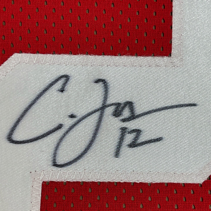 Framed Autographed/Signed Cardale Jones 33x42 Ohio State Red Jersey JSA COA