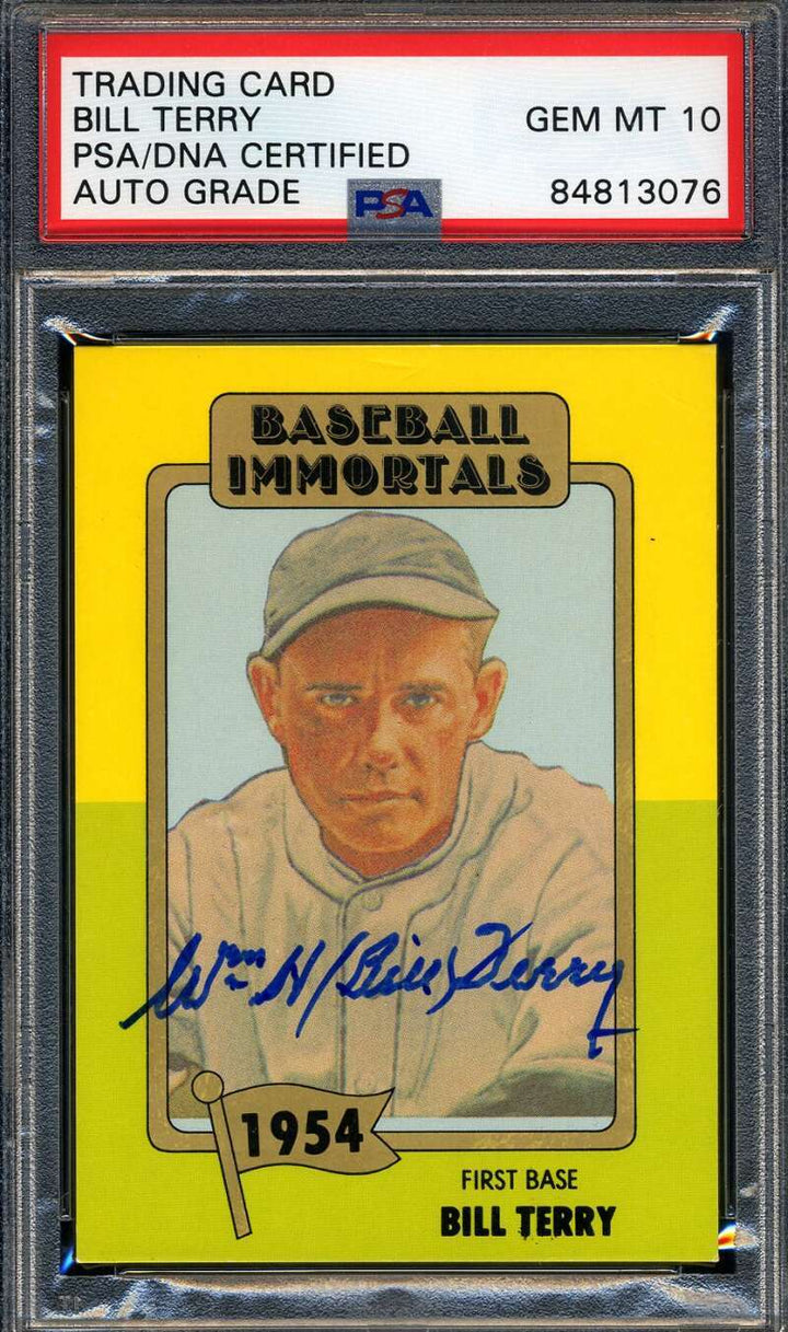 Bill Terry Gem Mint 10 PSA DNA Signed 1980-87 SSPC Baseball Immortals Autograph