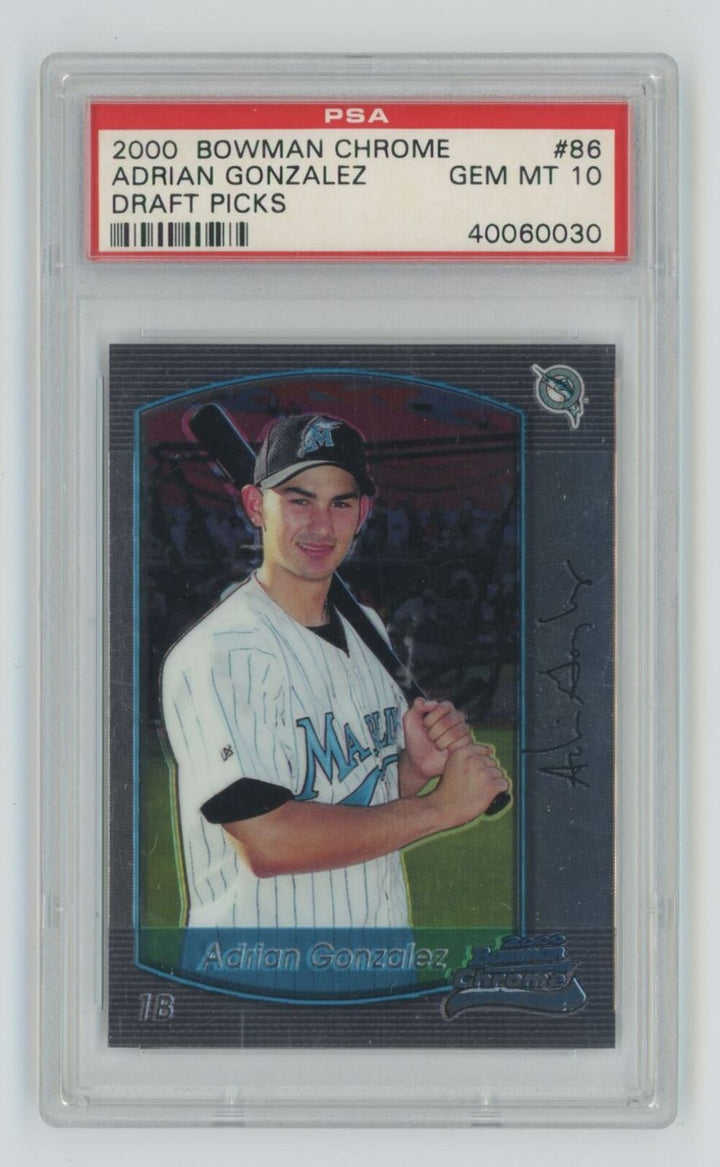 Graded 2000 Bowman Chrome Adrian Gonzalez #86 Draft Picks Baseball Card PSA 10