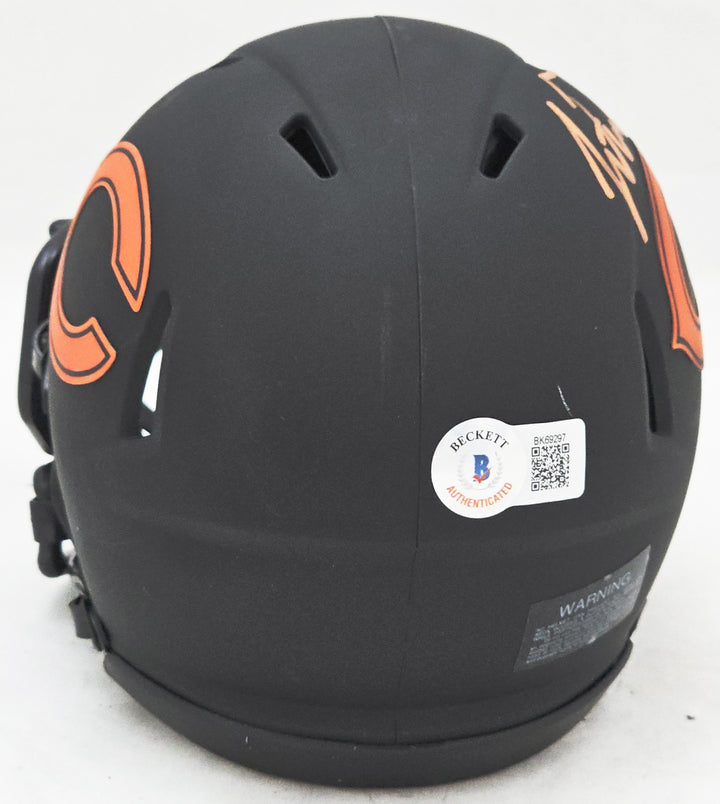 Justin Fields Auto Signed Chicago Bears Eclipse Black Speed Mini Helmet Beckett