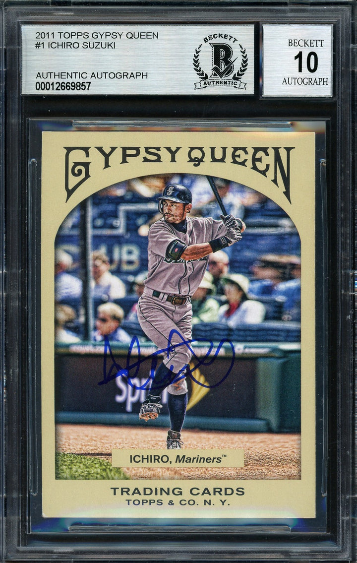 Ichiro Suzuki Auto Signed 2011 Topps Gypsy Queen Card 1 Mariners Auto 10 Beckett