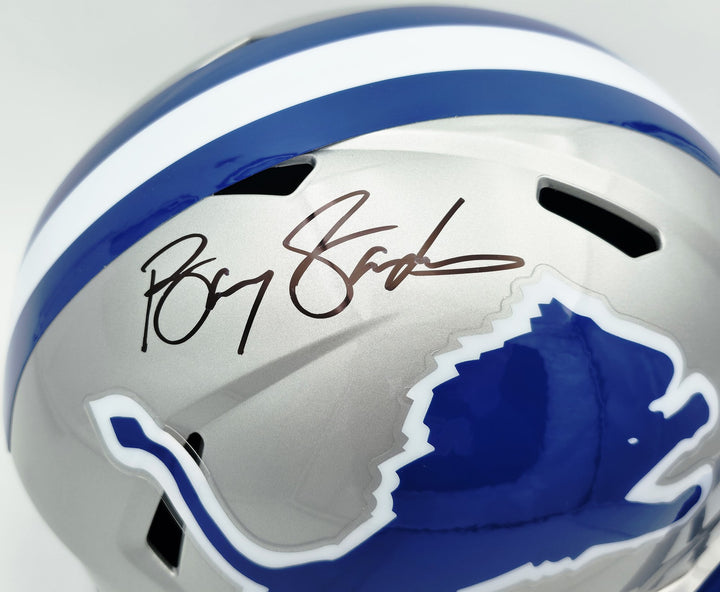 Barry Sanders Auto Lions Silver Throwback Full Size Speed Replica Helmet Beckett