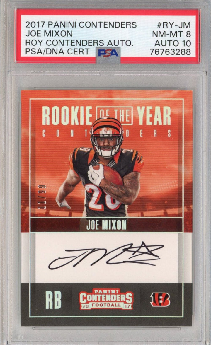 Graded 2017 Panini Contenders Joe Mixon #RY-JM ROY Rookie Card PSA 8 Auto 10