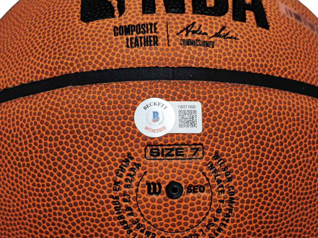 John Stockton Signed Composite Leather Utah Jazz Logo Basketball Beckett Witness