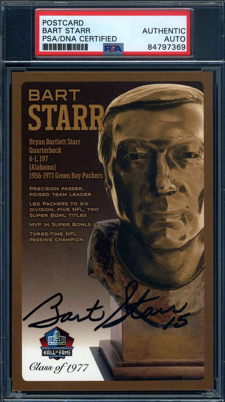 Bart Starr PSA DNA Signed Hall of Fame Bronze Bust Postcard Autograph