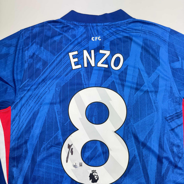 Autographed/Signed Enzo Fernandez Chelsea FC Blue Soccer Jersey Beckett BAS COA