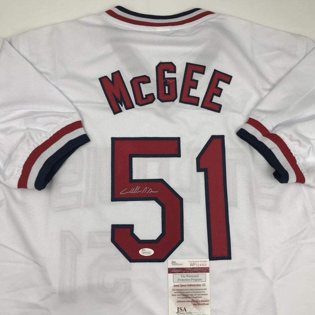 Autographed/Signed WILLIE MCGEE St. Louis White Jersey JSA COA Auto