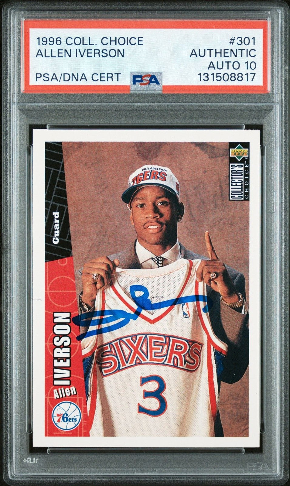 Graded 1996 Collector's Choice Allen Iverson #301 RC Card PSA 10 Auto Grade
