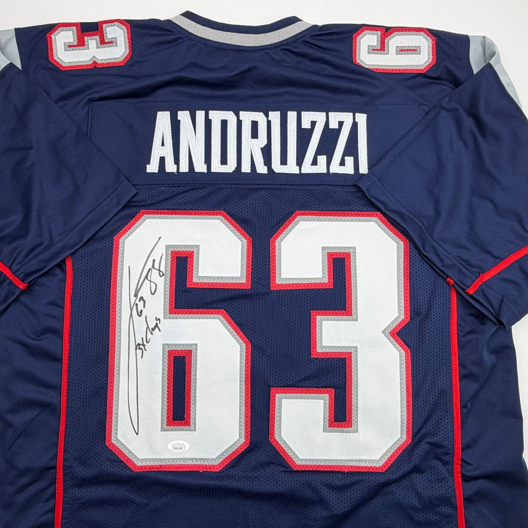 Autographed/Signed Joe Andruzzi New England Navy Blue Football Jersey JSA COA