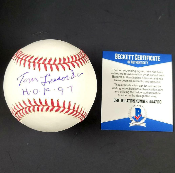 Tommy Lasorda signed "HOF 97" Rawlings OML Baseball Dodgers Auto (A) ~ BAS COA