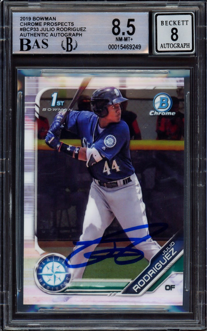Julio Rodriguez Auto 2019 Bowman Chrome Prospects RC BCP33 BGS 8.5 Sig 8 Beckett