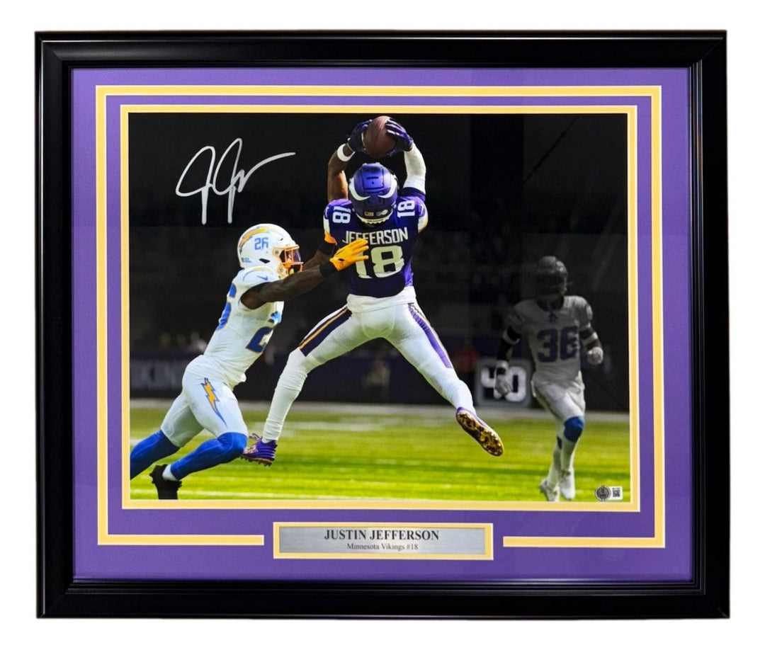 Justin Jefferson Signed Framed 16x20 Minnesota Vikings vs Chargers Photo BAS