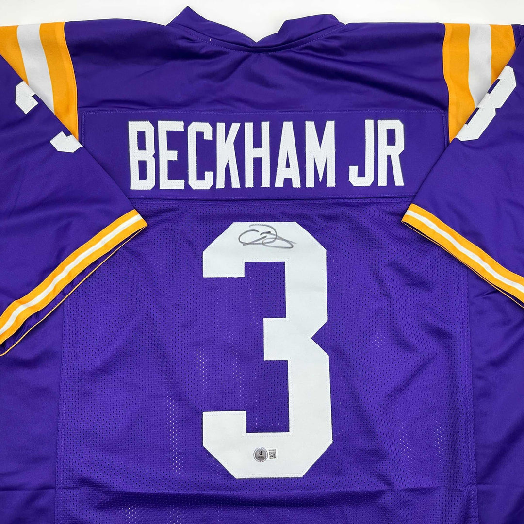 Autographed/Signed Odell Beckham Jr. LSU Purple College Football Jersey Beckett
