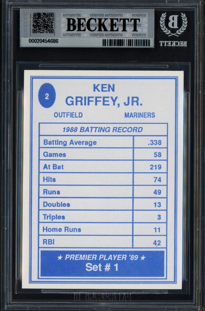 Ken Griffey Jr. Signed 1989 Premier Player Card #2 Mariners Auto GM 10 Beckett