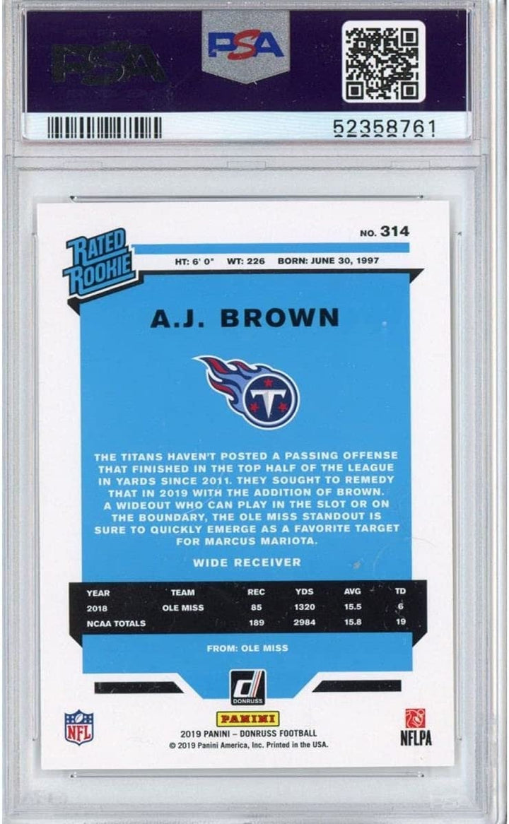 Graded 2019 Panini Donruss AJ A.J. BROWN #314 Rookie RC Card PSA 10