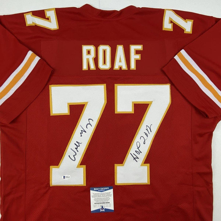Autographed/Signed Willie Roaf HOF 2012 Kansas City Red Football Jersey BAS COA