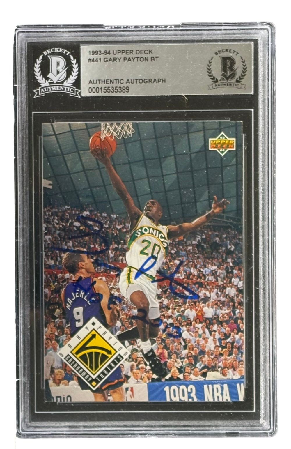 Gary Payton Signed 1993/94 Upper Deck #441 Seattle Sonics Trading Card HOF 2013