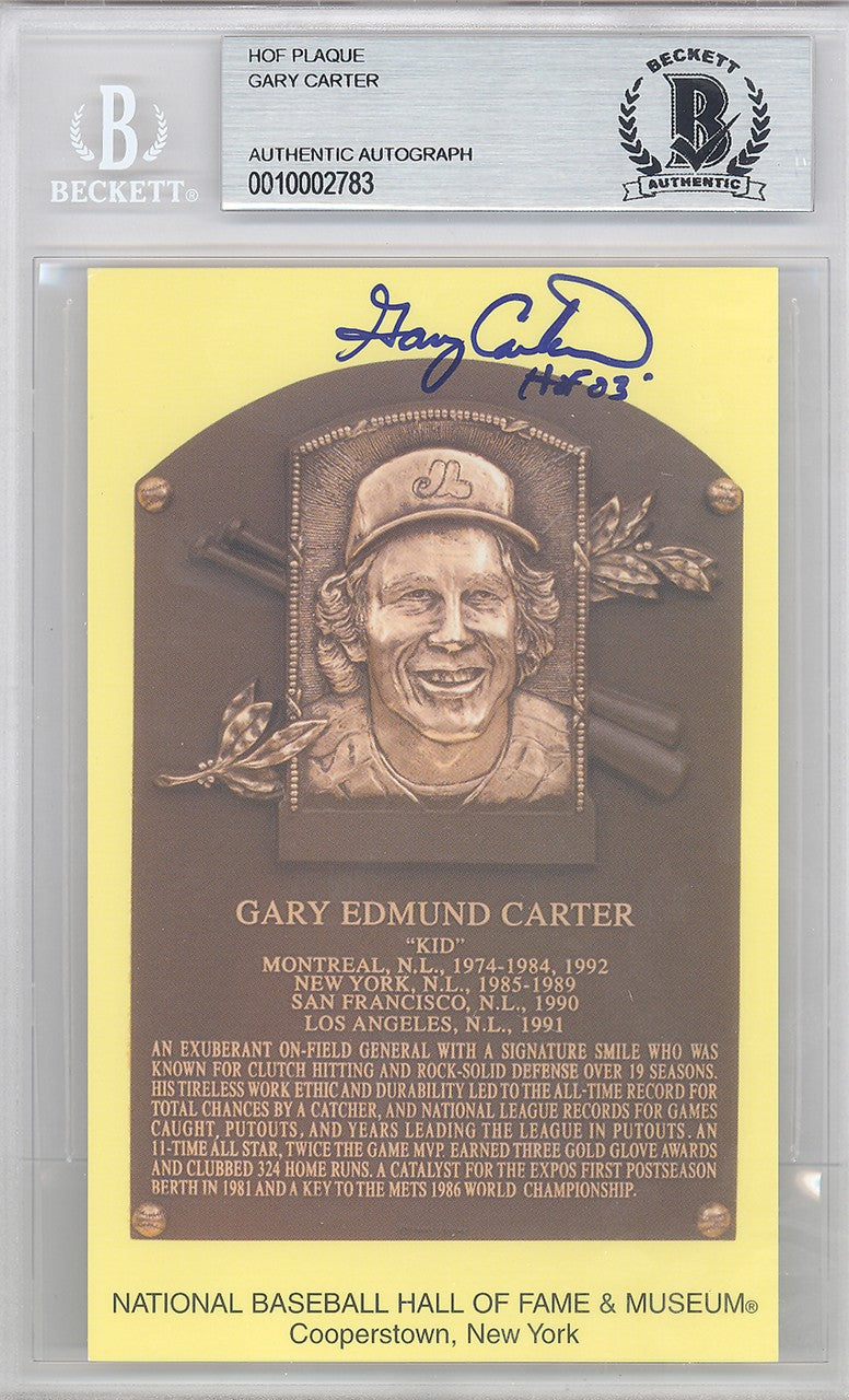Gary Carter Signed HOF Plaque Postcard Expos, Mets "HOF 03" Beckett BAS