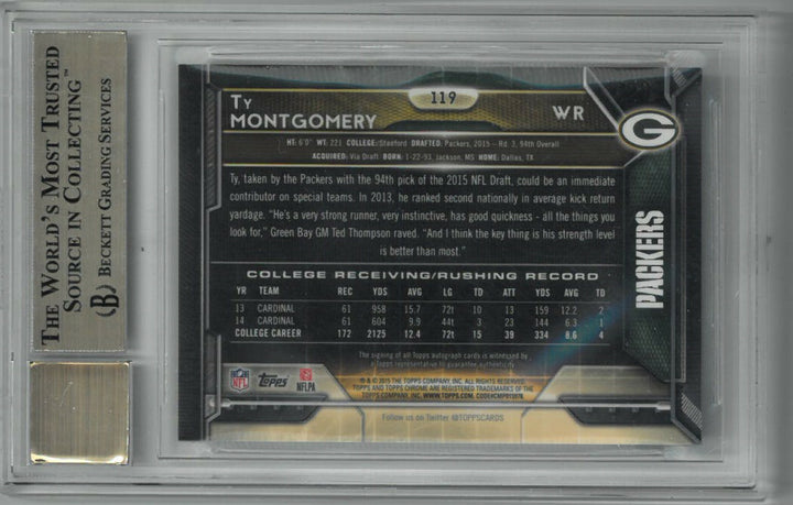 Ty Montgomery signed 2015 Topps Chrome RC Card- Beckett/BSG Graded 9.5/Auto 10