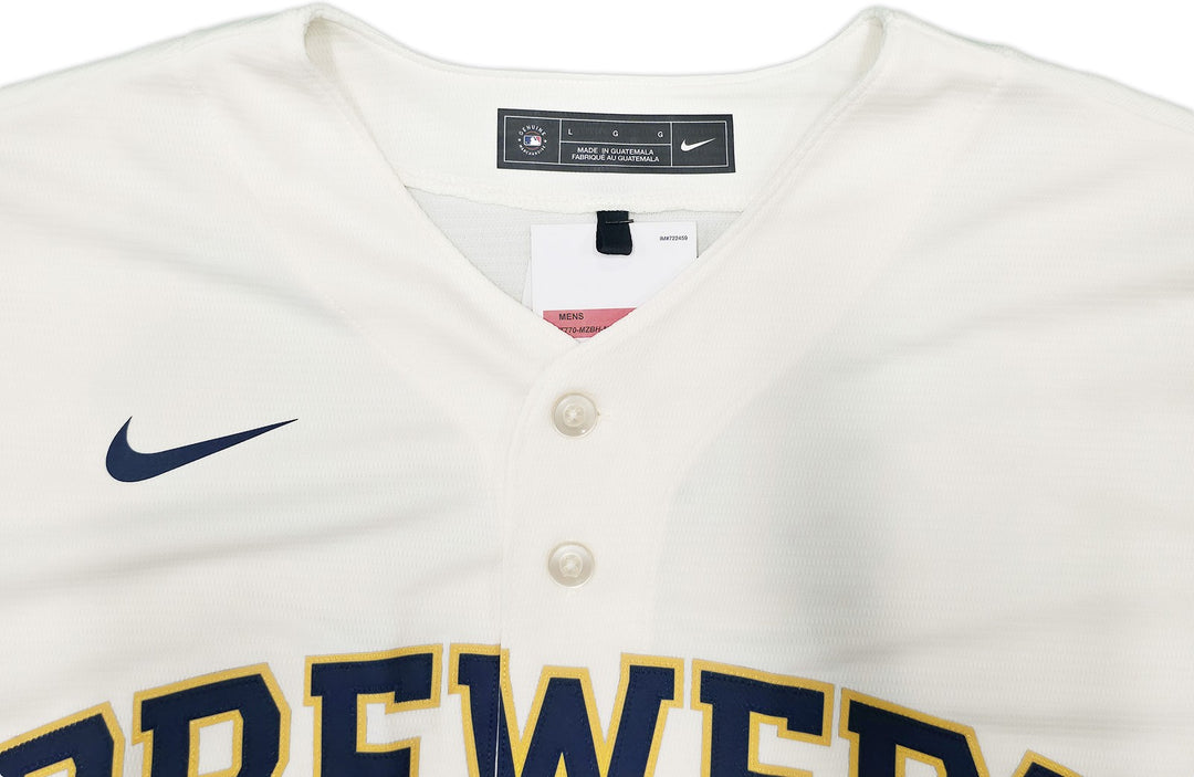 Milwaukee Brewers Jackson Chourio Auto Signed Cream Nike Jersey Size L Beckett