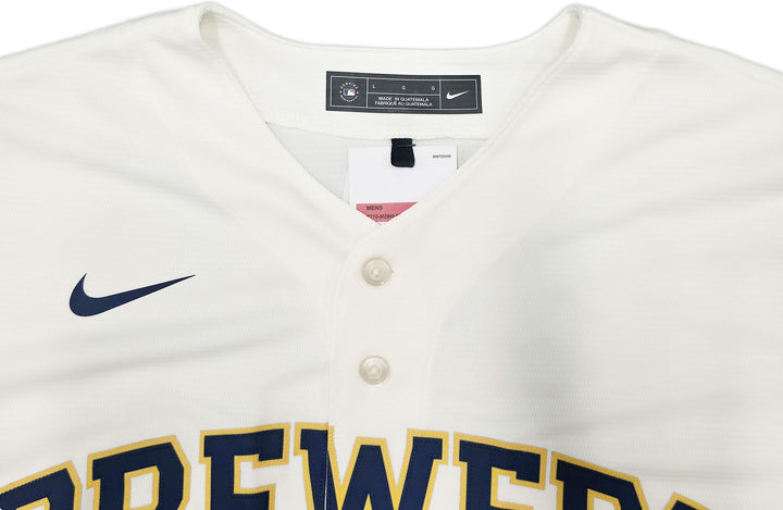 Milwaukee Brewers Jackson Chourio Auto Signed Cream Nike Jersey Size L Beckett