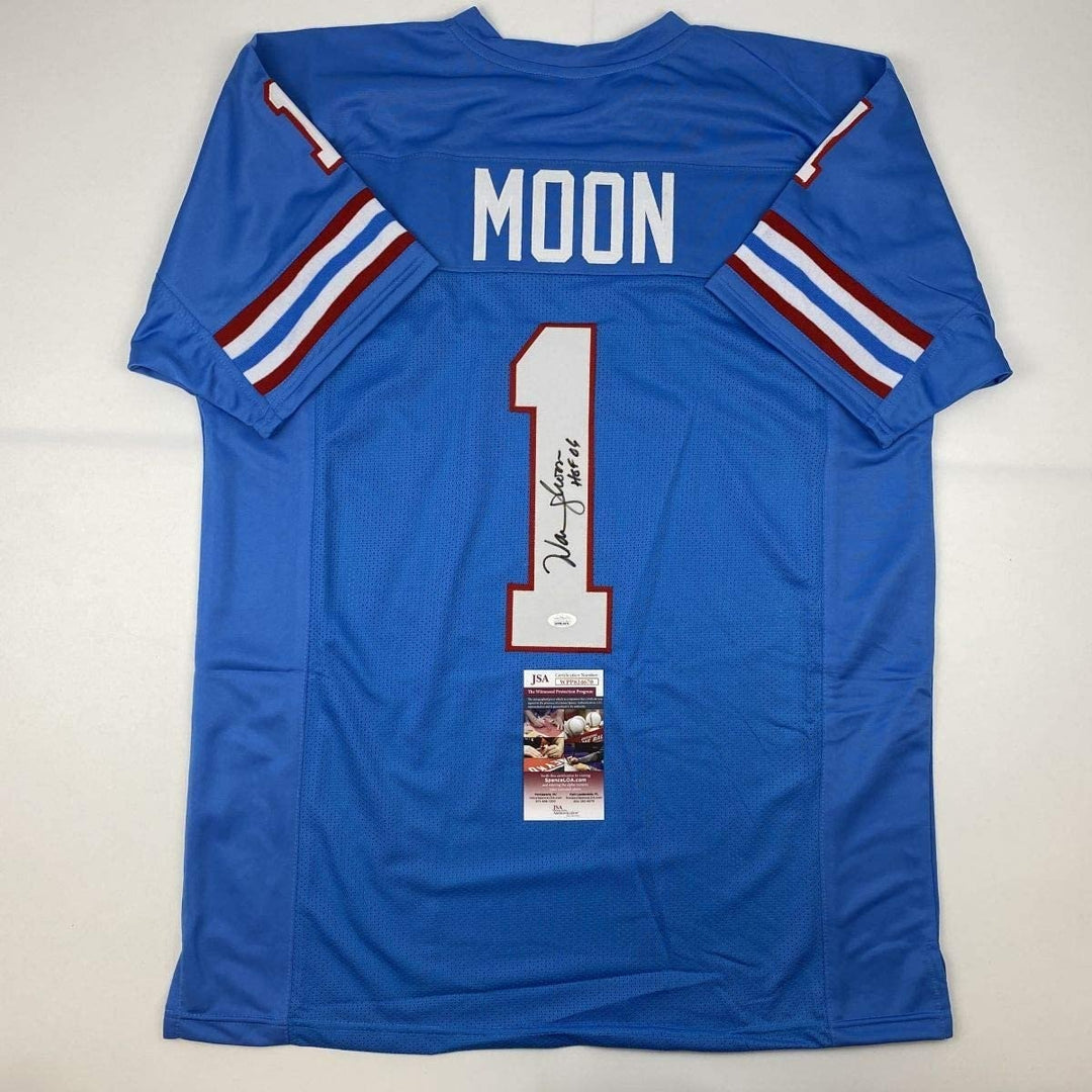 Autographed/Signed WARREN MOON HOF 06 Houston Blue Jersey JSA COA Auto