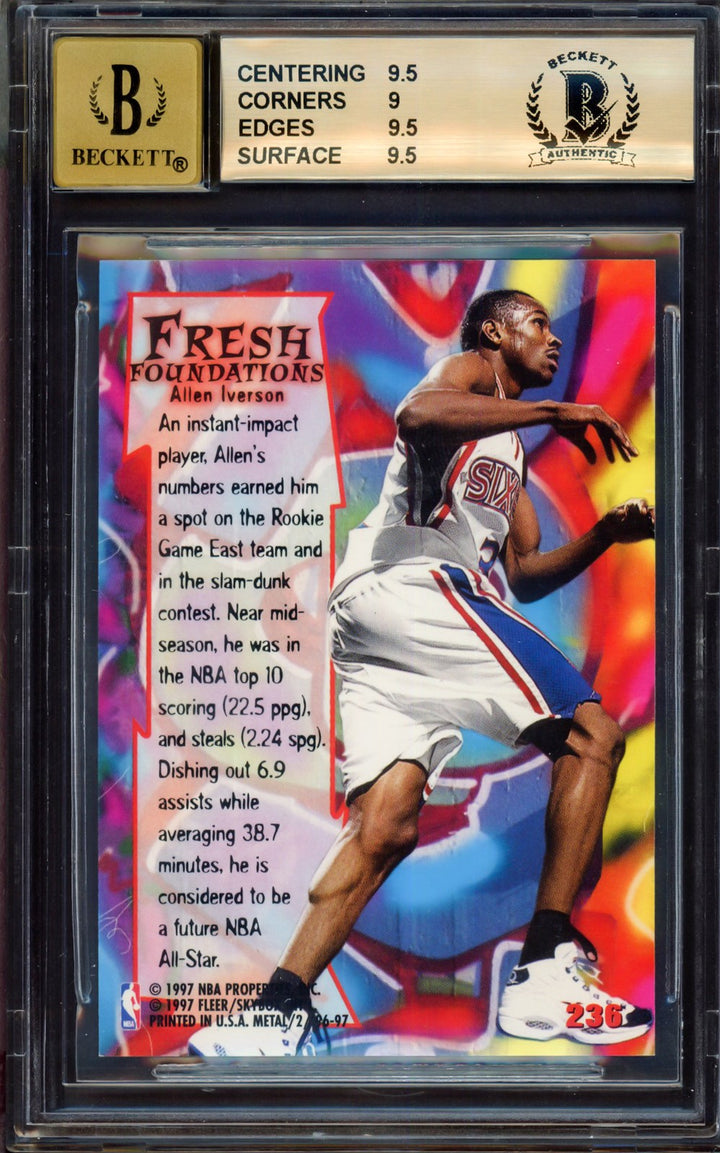 Allen Iverson Auto Signed 1996-97 Metal RC 236 76ers BGS 9.5 Auto GM 10 Beckett