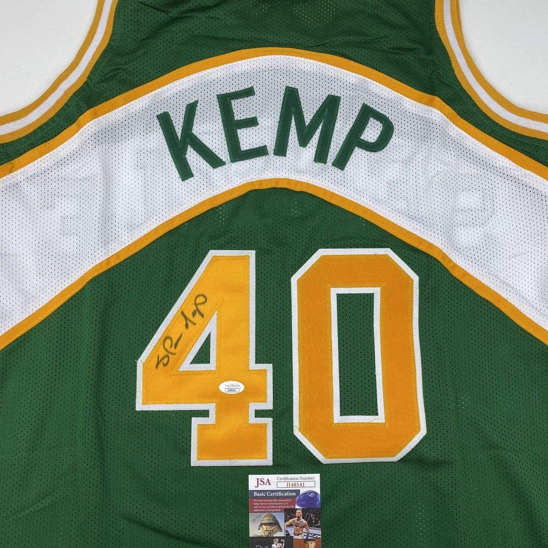 Autographed/Signed SHAWN KEMP Seattle Green Basketball Jersey JSA COA Auto