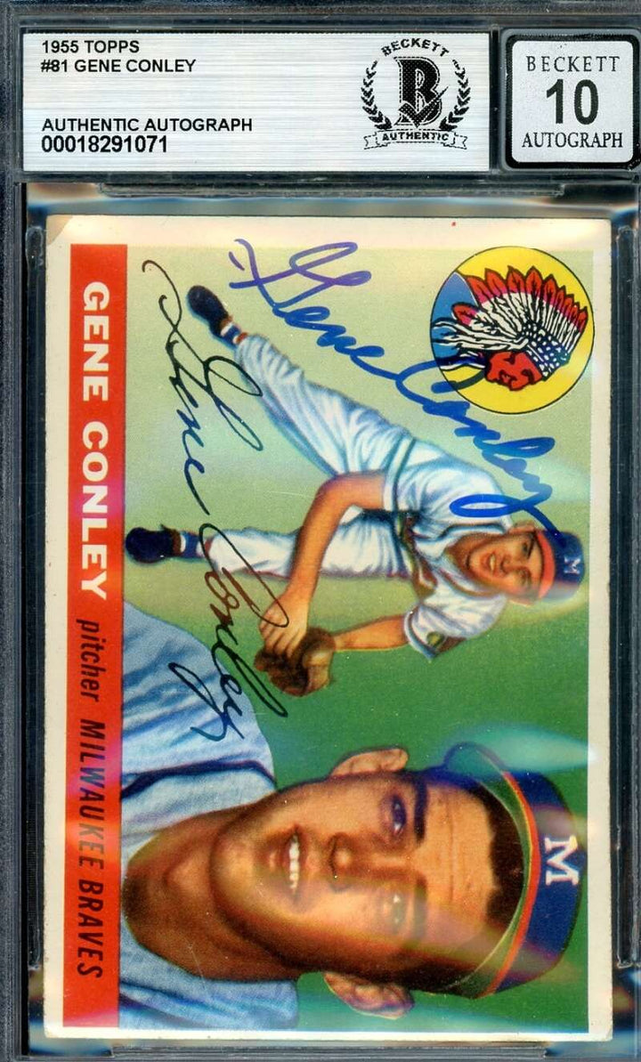Gene Conley Gem Mint 10 Beckett BAS Signed 1955 Topps Autograph