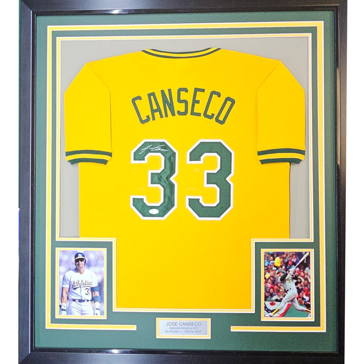FRAMED Signed JOSE CANSECO 35x39 Oakland Yellow Jersey JSA COA Auto