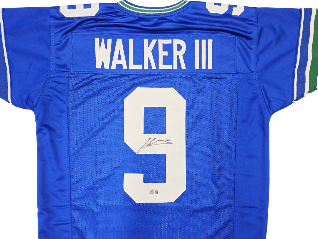 Seattle Seahawks Kenneth Walker III Signed Blue Throwback Jersey Beckett Witness