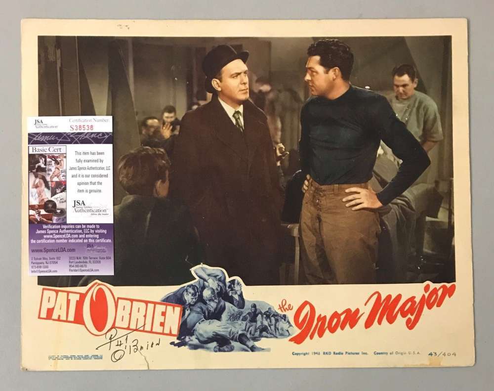 Pat O`brien Hand Signed Jsa Original 11x14 Iron Major Lobby Card Autograph