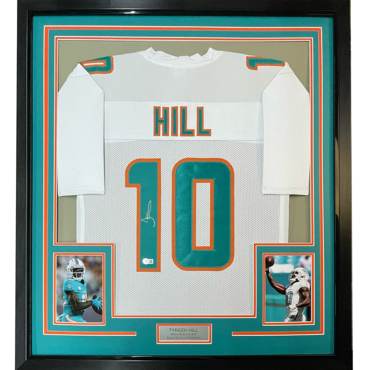 Framed Autographed/Signed Tyreek Hill 33x42 Miami White Jersey BAS COA