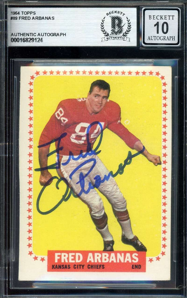 Fred Arbanas Gem Mint 10 Beckett BAS Signed 1964 Topps Autograph
