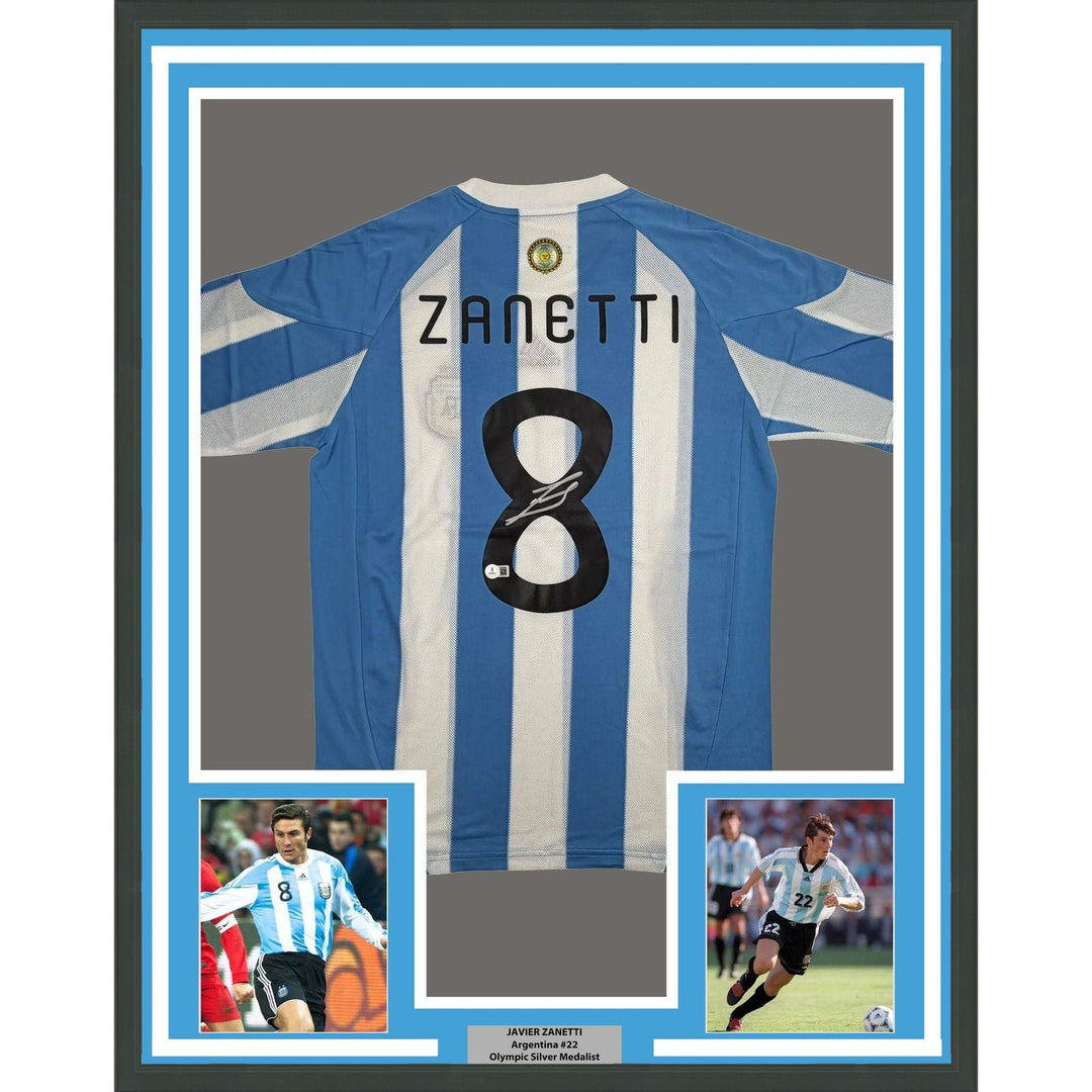 Framed Autographed/Signed Javier Zanetti 35x39 Argentina Jersey Beckett COA